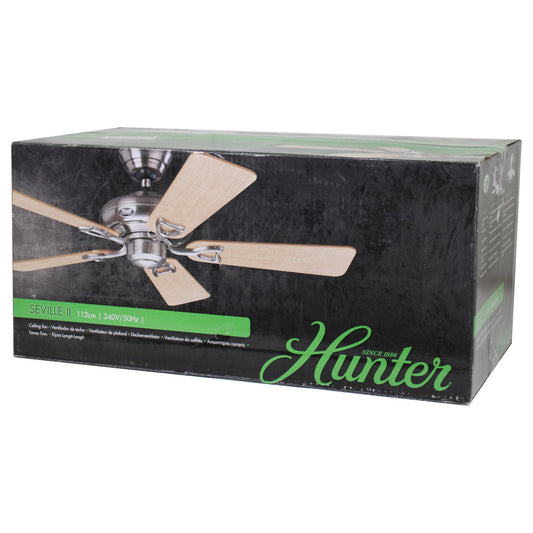 Hunter 24038 Seville II Deckenventilator Zugschalter Nickel Ahorn Grau 112 cm