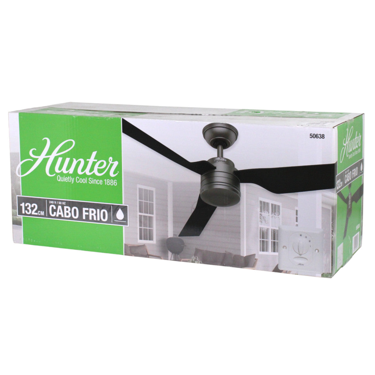 Hunter 50638 Cabo Frio Deckenventilator 132 cm Silber Schwarz Matt Wandschalter