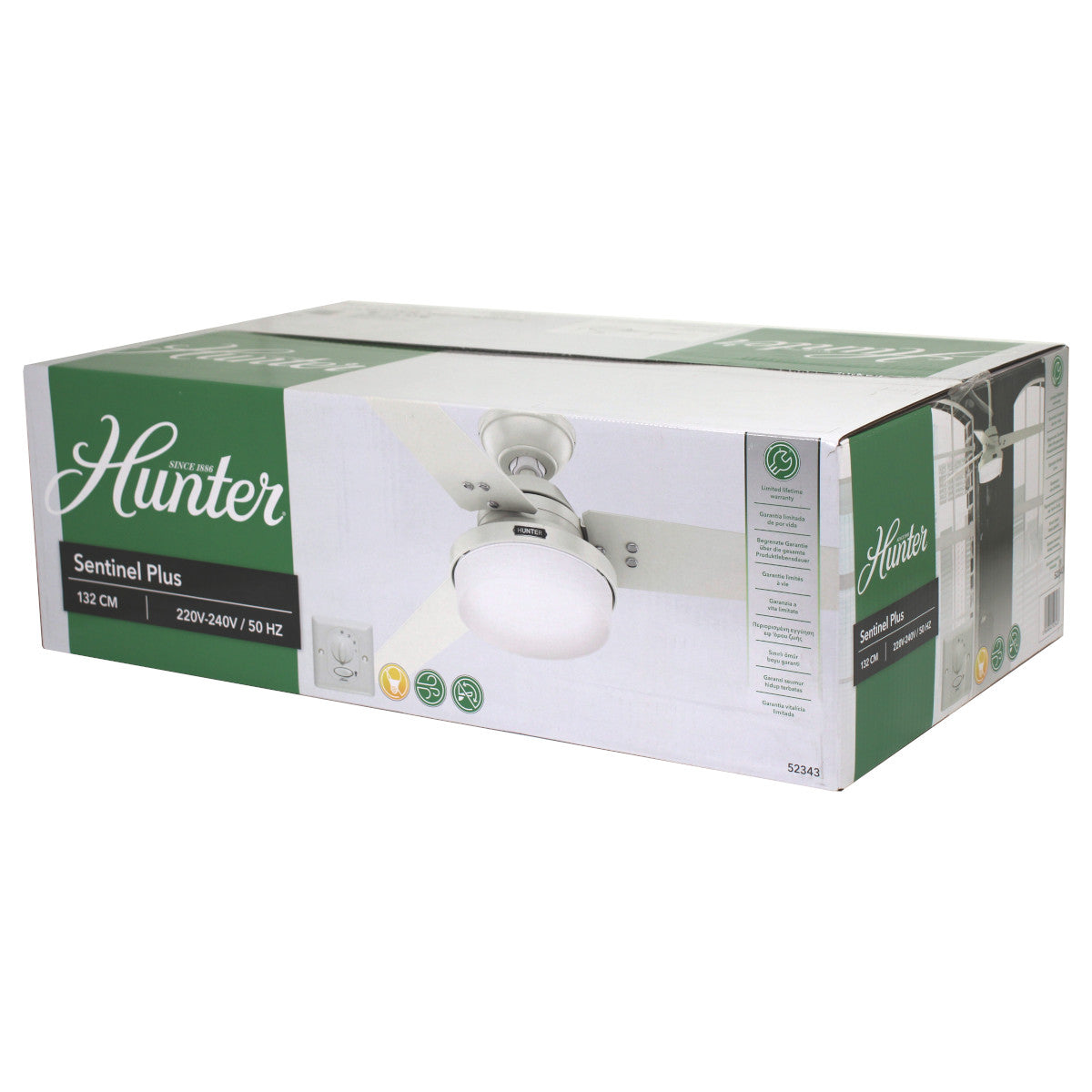Hunter 52343 Sentinel Plus Deckenventilator 132 cm Weiss mit Beleuchtung