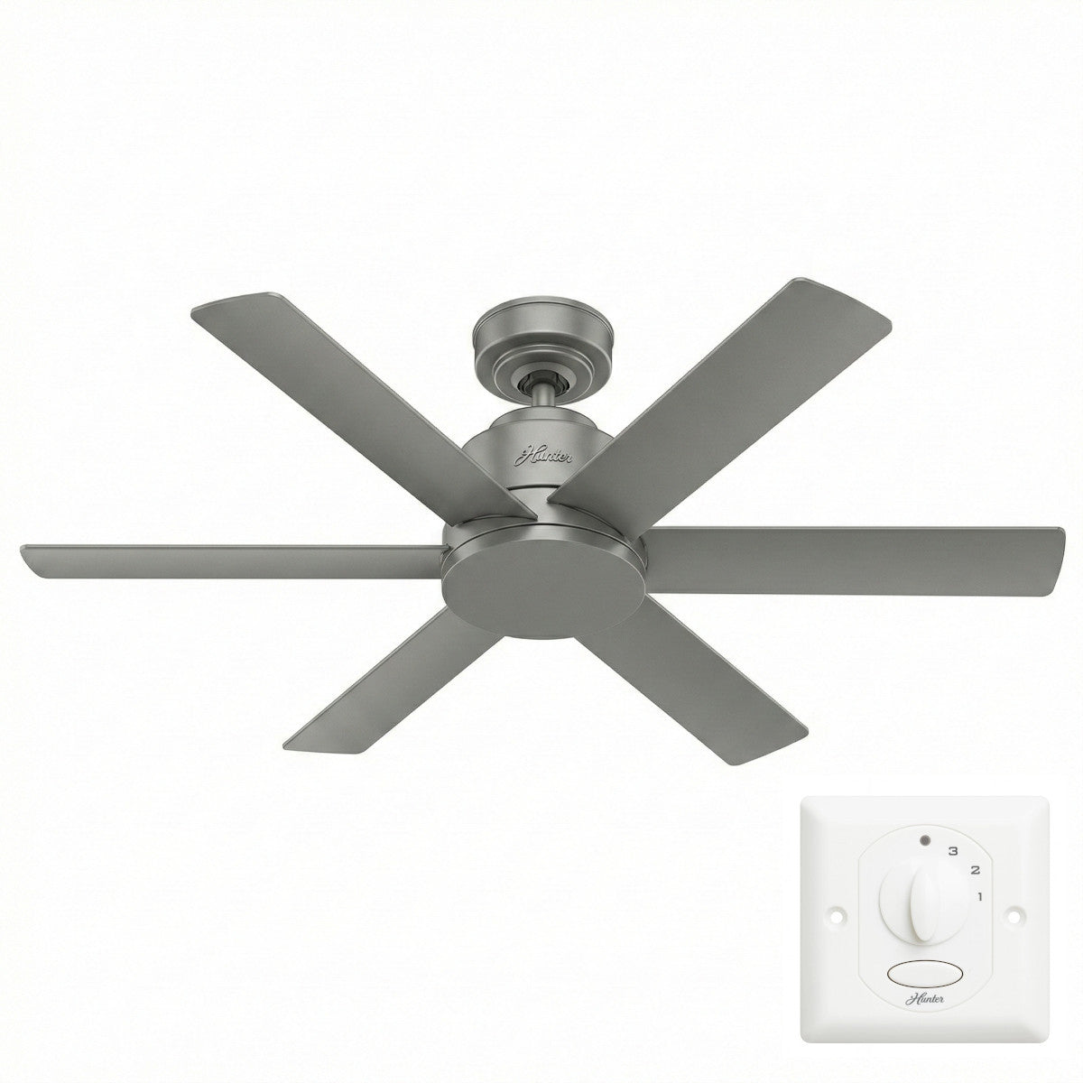 Hunter 50936 Kennicott Deckenventilator Fan Silber mit Wandschalter 112 cm