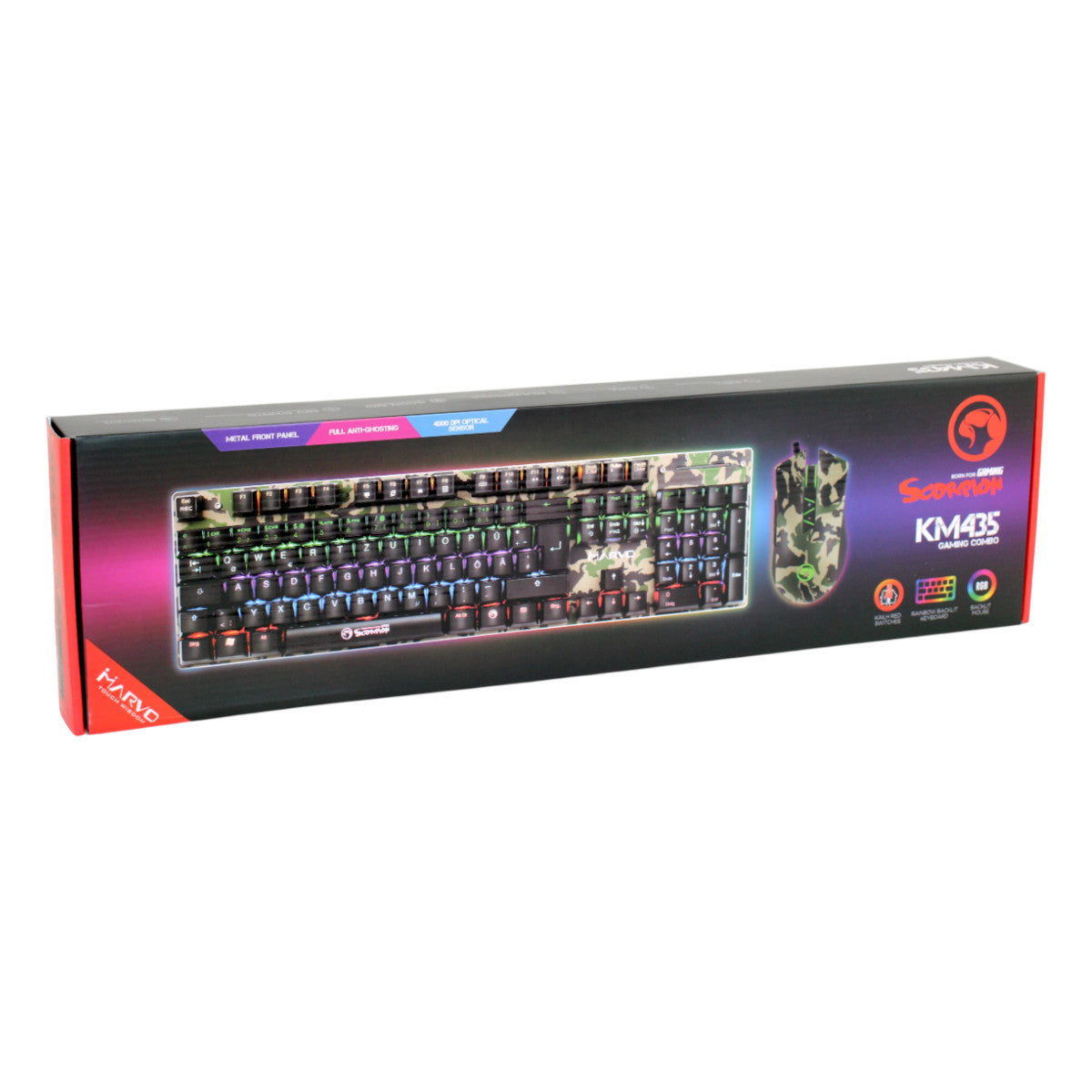 Marvo Scorpion KM435DE Camouflage mechanische Tastatur Kailh Red + Maus RGB USB