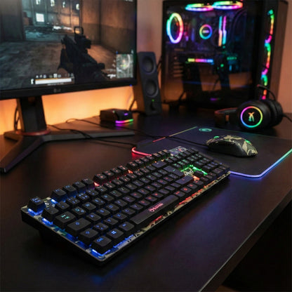 Marvo Scorpion KM435DE Camouflage mechanische Tastatur Kailh Red + Maus RGB USB