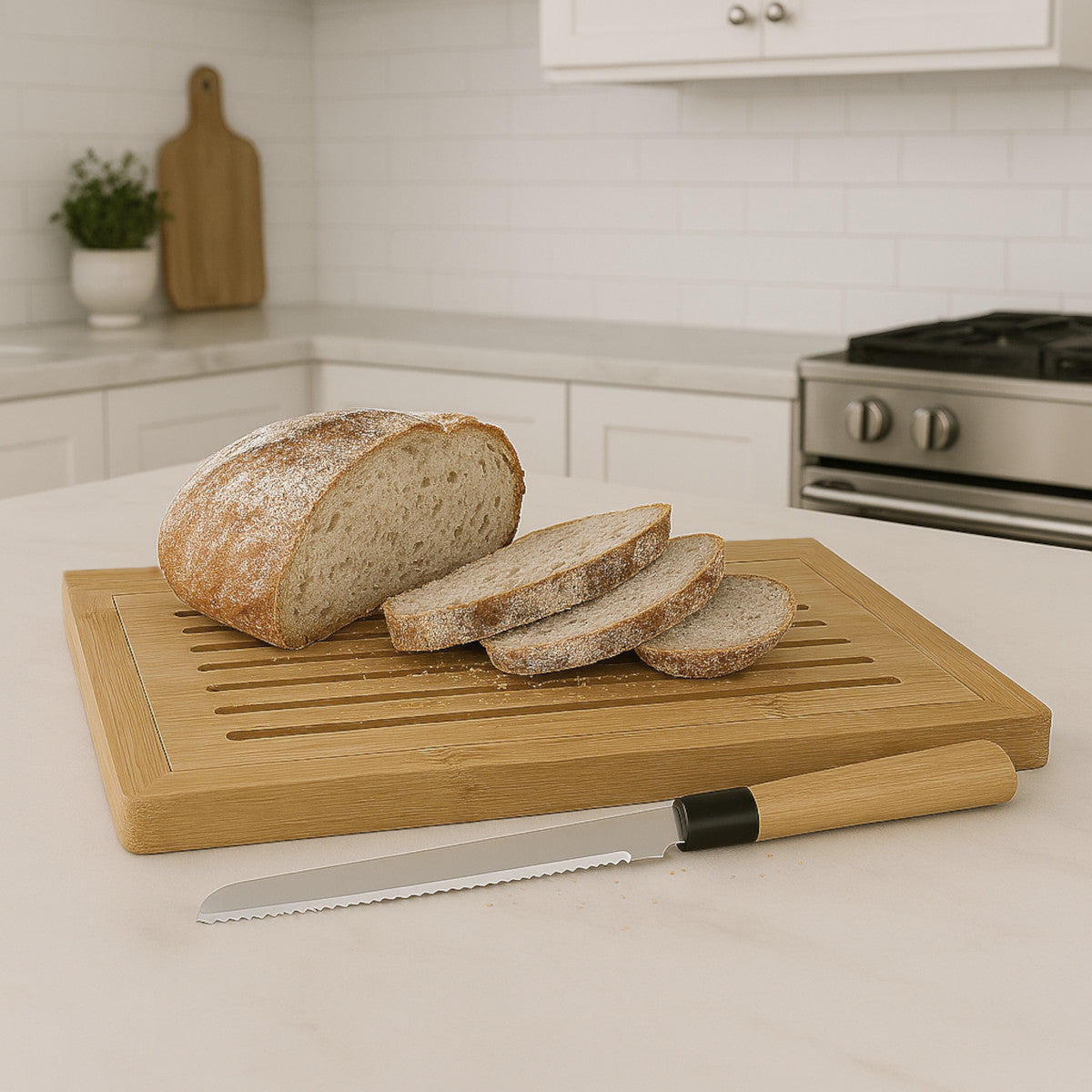 Kesper Bambus Schneidebrett Set Brot-Schneidebrett 42 × 28 cm inkl. Brotmesser