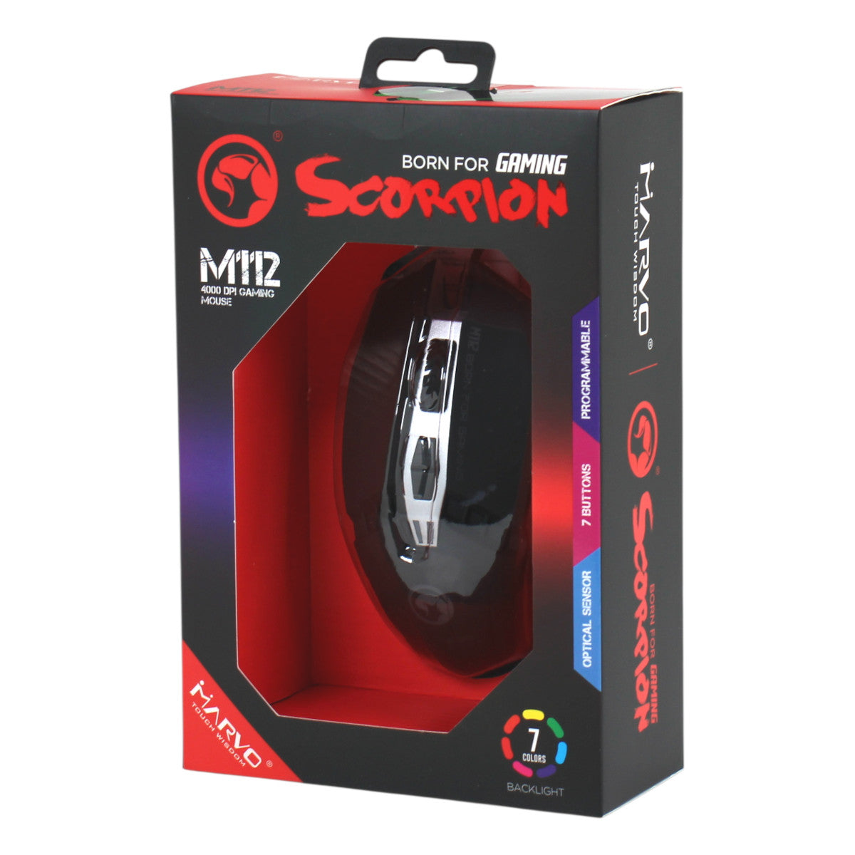 Marvo M112 Scorpion Gaming Maus kabelgebunden 800-4000 DPI RGB USB 7 Tasten