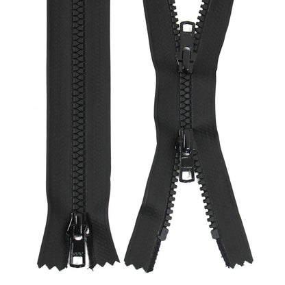 2 Stück YKK Reißverschluss 45 cm 2-Wege X-Form nicht teilbar Schwarz PU