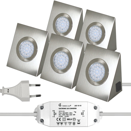 5er LED SET Trafo Edelstahl Keilförmig Unterbauleuchte Strahler warmweiß 5x1,6W